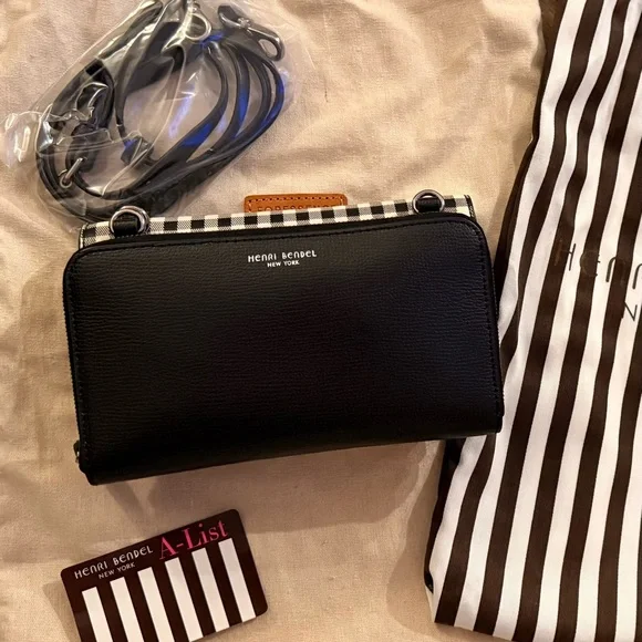 Henri Bendel Gingham Wallet in Black and White with Snap on Black Wallet - Picture 5 of 5